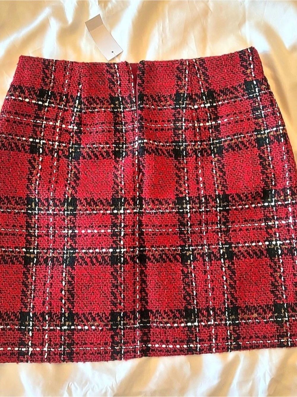 LOFT Plaid Tweed Mini Skirt Red & Black Small